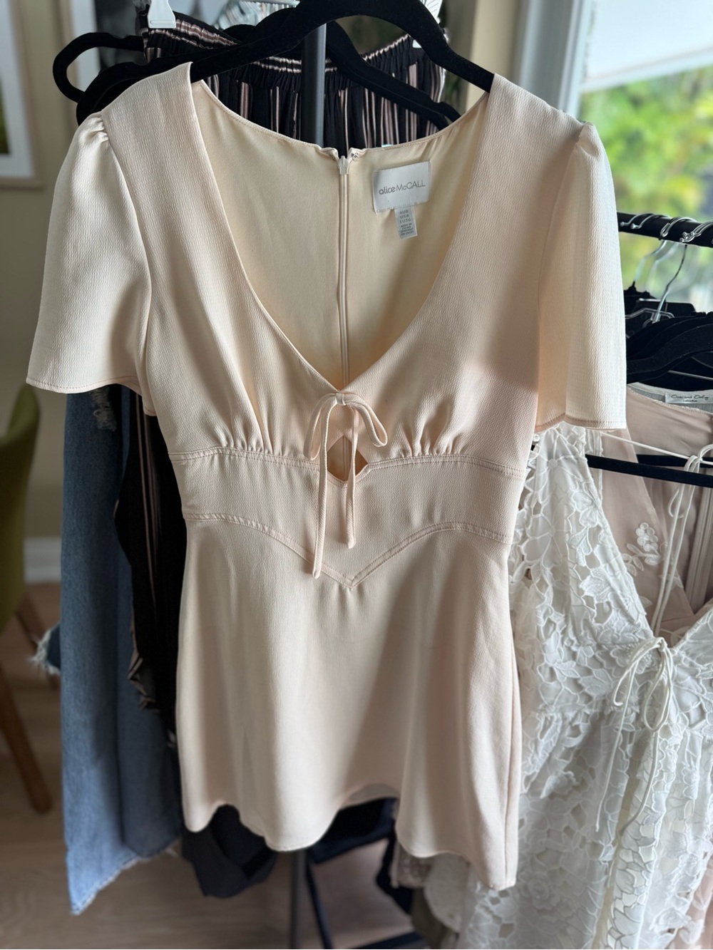 Alice McCALL Peach Mini Dress with Tie-Front, Size 4